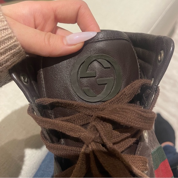Brown Patent Gucci High Top Sneakers - Picture 5 of 7